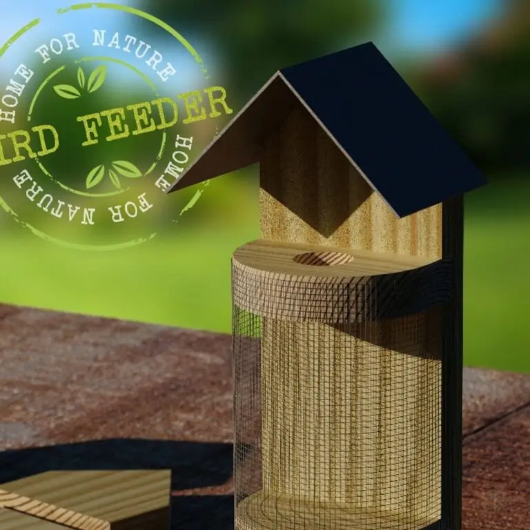 Wooden bird feeder with a slate roof