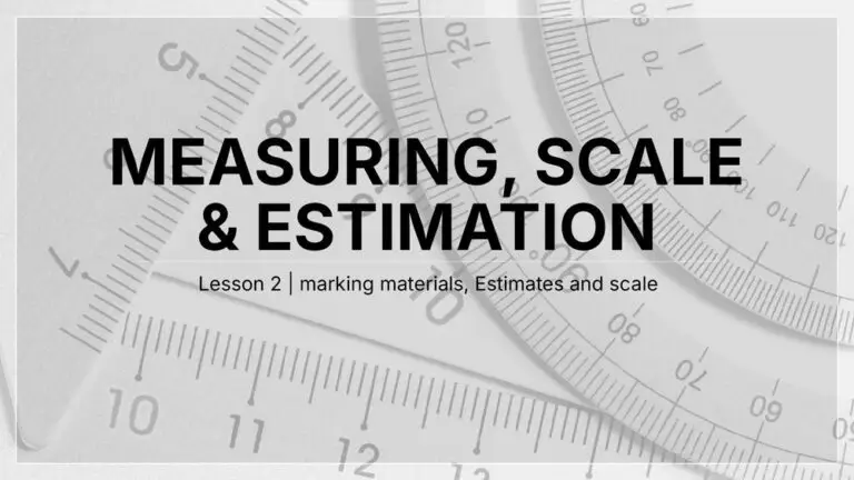 Lesson 2 title slide: Marking materials, estimates and scale